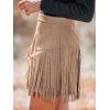 CUPSHE Women Fringe Skirts Western Cowgirl Terra Cotta High Waist Mini Skirt Suede Tassel Short Counrty Concert(Light Brown)