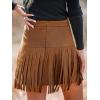 CUPSHE Women Fringe Skirts Western Cowgirl Terra Cotta High Waist Mini Skirt Suede Tassel Short Counrty Concert(Orange Brown)