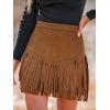 CUPSHE Women Fringe Skirts Western Cowgirl Terra Cotta High Waist Mini Skirt Suede Tassel Short Counrty Concert(Orange Brown)