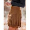 CUPSHE Women Fringe Skirts Western Cowgirl Terra Cotta High Waist Mini Skirt Suede Tassel Short Counrty Concert(Orange Brown)