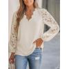 CUPSHE Women Lace Elegant Blouse Long Sleeve Eyelet V Neck Dressy Party Floral Tops Scalloped V Neck(Beige)