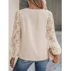 CUPSHE Women Lace Elegant Blouse Long Sleeve Eyelet V Neck Dressy Party Floral Tops Scalloped V Neck(Beige)