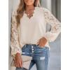 CUPSHE Women Lace Elegant Blouse Long Sleeve Eyelet V Neck Dressy Party Floral Tops Scalloped V Neck(Beige)