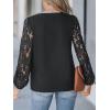 CUPSHE Women Lace Elegant Blouse Long Sleeve Eyelet V Neck Dressy Party Floral Tops Scalloped V Neck(Black)