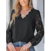 CUPSHE Women Lace Elegant Blouse Long Sleeve Eyelet V Neck Dressy Party Floral Tops Scalloped V Neck(Black)