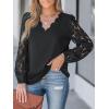 CUPSHE Women Lace Elegant Blouse Long Sleeve Eyelet V Neck Dressy Party Floral Tops Scalloped V Neck(Black)