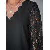 CUPSHE Women Lace Elegant Blouse Long Sleeve Eyelet V Neck Dressy Party Floral Tops Scalloped V Neck(Black)