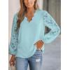 CUPSHE Women Lace Elegant Blouse Long Sleeve Eyelet V Neck Dressy Party Floral Tops Scalloped V Neck(Blue)