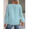 CUPSHE Women Lace Elegant Blouse Long Sleeve Eyelet V Neck Dressy Party Floral Tops Scalloped V Neck(Blue)