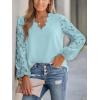 CUPSHE Women Lace Elegant Blouse Long Sleeve Eyelet V Neck Dressy Party Floral Tops Scalloped V Neck(Blue)