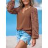 CUPSHE Women Lace Elegant Blouse Long Sleeve Eyelet V Neck Dressy Party Floral Tops Scalloped V Neck(Brown)