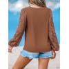 CUPSHE Women Lace Elegant Blouse Long Sleeve Eyelet V Neck Dressy Party Floral Tops Scalloped V Neck(Brown)