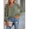 CUPSHE Women Lace Elegant Blouse Long Sleeve Eyelet V Neck Dressy Party Floral Tops Scalloped V Neck(Green)