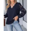 CUPSHE Women Lace Elegant Blouse Long Sleeve Eyelet V Neck Dressy Party Floral Tops Scalloped V Neck(Navy)