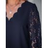 CUPSHE Women Lace Elegant Blouse Long Sleeve Eyelet V Neck Dressy Party Floral Tops Scalloped V Neck(Navy)