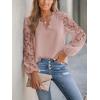 CUPSHE Women Lace Elegant Blouse Long Sleeve Eyelet V Neck Dressy Party Floral Tops Scalloped V Neck(Pink)
