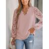 CUPSHE Women Lace Elegant Blouse Long Sleeve Eyelet V Neck Dressy Party Floral Tops Scalloped V Neck(Pink)