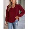 CUPSHE Women Lace Elegant Blouse Long Sleeve Eyelet V Neck Dressy Party Floral Tops Scalloped V Neck(Red)