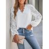 CUPSHE Women Lace Elegant Blouse Long Sleeve Eyelet V Neck Dressy Party Floral Tops Scalloped V Neck(White)