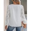 CUPSHE Women Lace Elegant Blouse Long Sleeve Eyelet V Neck Dressy Party Floral Tops Scalloped V Neck(White)
