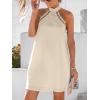 CUPSHE Women Lace Trim Summer Dress Halter High Neck with Tie Backless A Line Lining Casual Sundress Holiday Mini Dress(Beige)