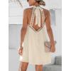 CUPSHE Women Lace Trim Summer Dress Halter High Neck with Tie Backless A Line Lining Casual Sundress Holiday Mini Dress(Beige)