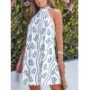 CUPSHE Women Lace Trim Summer Dress Halter High Neck with Tie Backless A Line Lining Casual Sundress Holiday Mini Dress(Blue Floral)