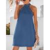 CUPSHE Women Lace Trim Summer Dress Halter High Neck with Tie Backless A Line Lining Casual Sundress Holiday Mini Dress(Deep Blue)
