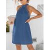 CUPSHE Women Lace Trim Summer Dress Halter High Neck with Tie Backless A Line Lining Casual Sundress Holiday Mini Dress(Deep Blue)