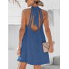 CUPSHE Women Lace Trim Summer Dress Halter High Neck with Tie Backless A Line Lining Casual Sundress Holiday Mini Dress(Deep Blue)