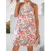 CUPSHE Women Lace Trim Summer Dress Halter High Neck with Tie Backless A Line Lining Casual Sundress Holiday Mini Dress(Pink Floral)