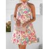 CUPSHE Women Lace Trim Summer Dress Halter High Neck with Tie Backless A Line Lining Casual Sundress Holiday Mini Dress(Pink Floral)