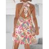 CUPSHE Women Lace Trim Summer Dress Halter High Neck with Tie Backless A Line Lining Casual Sundress Holiday Mini Dress(Pink Floral)