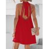 CUPSHE Women Lace Trim Summer Dress Halter High Neck with Tie Backless A Line Lining Casual Sundress Holiday Mini Dress(Red)