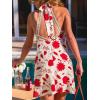 CUPSHE Women Lace Trim Summer Dress Halter High Neck with Tie Backless A Line Lining Casual Sundress Holiday Mini Dress(Red Floral)
