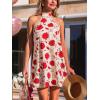 CUPSHE Women Lace Trim Summer Dress Halter High Neck with Tie Backless A Line Lining Casual Sundress Holiday Mini Dress(Red Floral)