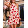 CUPSHE Women Lace Trim Summer Dress Halter High Neck with Tie Backless A Line Lining Casual Sundress Holiday Mini Dress(Red Floral)