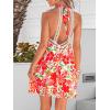 CUPSHE Women Lace Trim Summer Dress Halter High Neck with Tie Backless A Line Lining Casual Sundress Holiday Mini Dress(Red/Orange)