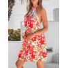 CUPSHE Women Lace Trim Summer Dress Halter High Neck with Tie Backless A Line Lining Casual Sundress Holiday Mini Dress(Red/Orange)