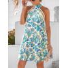 CUPSHE Women Lace Trim Summer Dress Halter High Neck with Tie Backless A Line Lining Casual Sundress Holiday Mini Dress(Teal)
