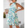 CUPSHE Women Lace Trim Summer Dress Halter High Neck with Tie Backless A Line Lining Casual Sundress Holiday Mini Dress(Teal)