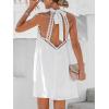CUPSHE Women Lace Trim Summer Dress Halter High Neck with Tie Backless A Line Lining Casual Sundress Holiday Mini Dress(White)