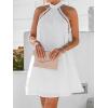 CUPSHE Women Lace Trim Summer Dress Halter High Neck with Tie Backless A Line Lining Casual Sundress Holiday Mini Dress(White)