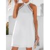 CUPSHE Women Lace Trim Summer Dress Halter High Neck with Tie Backless A Line Lining Casual Sundress Holiday Mini Dress(White)