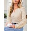 CUPSHE Women Long Sleeve Shirts Solid Button V Neck Lace Sleeves Slim Fit Casual Fall Shirts 2025(Khaki)