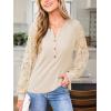 CUPSHE Women Long Sleeve Shirts Solid Button V Neck Lace Sleeves Slim Fit Casual Fall Shirts 2025(Khaki)