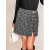 CUPSHE Women Mini Plaid Skirts Tweed High Waist Bodycon Pencil Hem Fall Winter Dressy Outfits Shorts(Black Buttons)