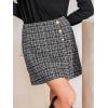 CUPSHE Women Mini Plaid Skirts Tweed High Waist Bodycon Pencil Hem Fall Winter Dressy Outfits Shorts(Black Buttons)