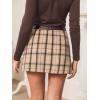 CUPSHE Women Mini Plaid Skirts Tweed High Waist Bodycon Pencil Hem Fall Winter Dressy Outfits Shorts(Camel)