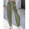 CUPSHE Women Pants High-Waisted Cargo Pant Pockets Leg Cotton Fit Coverup Elastic Work Casual Dressy(Army Green)